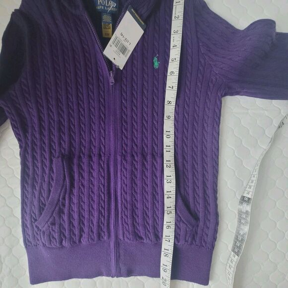 NWT Ralph Lauren Big Girls Cable Cotton Full Zip Hoodie Purple Size 12/14 Large - Picture 11 of 14